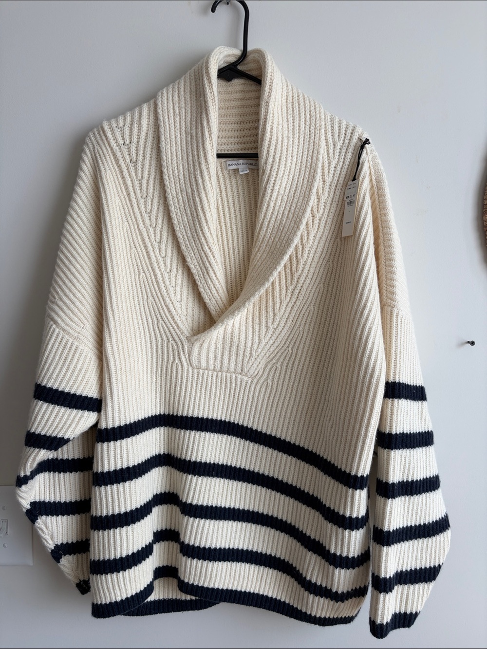 MERINO-COTTON SHAWL-COLLAR SWEATER